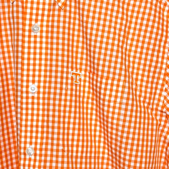 Cutter & Buck Men's Orange & White Power T Tennessee Gingham Shirt Size S - Picture 2 of 7